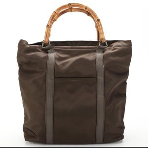Gucci Bamboo Brown Nylon and Leather Zip Tote